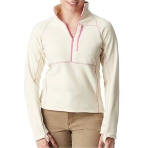 BASS Outdoor Women Half Zip Fleece Pullover Gardenia White Pink Size US L